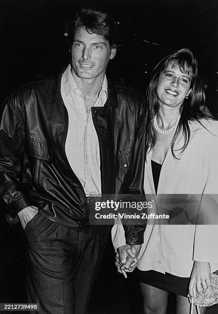 American actor Christopher Reeve and Dana Morosini attend the premiere of Andrew Solt's 'Imagine: John Lennon' at the National Theater in New York...