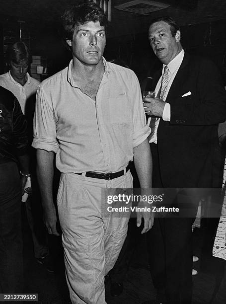 American actor Christopher Reeve attends a party at the Hard Rock Cafe in New York City, New York, circa 1985.