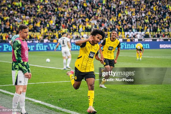 Adeyemi Running Karim Adeyemi of Borussia Dortmund celebrates his first goal during ...