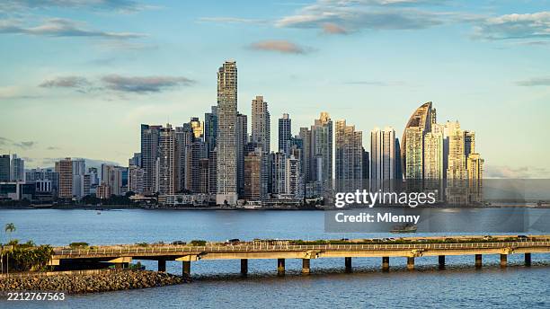 panama city skyline cityscape in sunset light panama panorama - panamá imagens e fotografias de stock