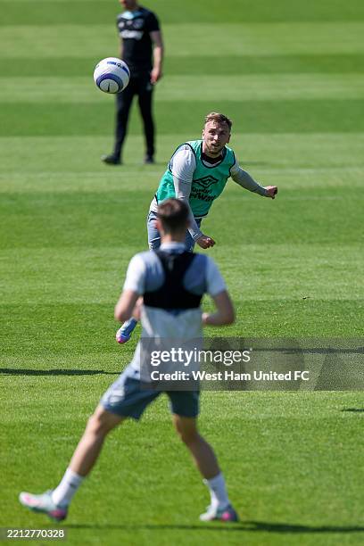 Jarrod Bowen of West Ham United during training at Rush Green on April 30, 2025 in Romford, England.