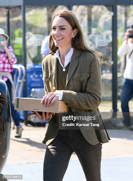 Catherine, Princess of Wales, known as the Duchess of Rothesay when in Scotland, returns from the island of Iona on a public ferry on April 30, 2025...