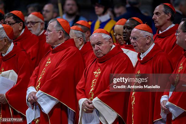 French cardinal Jean-Marc Aveline attends the fifth Novemdiales mass held for the late Pope Francis in St. Peters Basilica, on April 30, 2025 in...
