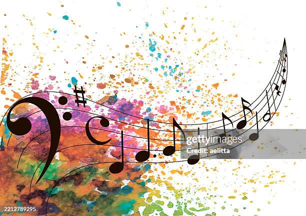 part of a sheet music on a colorful watercolor background. - music notes watercolor background stock illustrations