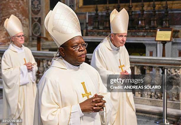 Archbishop of Kinshasa Fridolin Ambongo Besungu attends the Eight Novemdiale mass, following the funeral of the pope and ahead of the conclave, at...