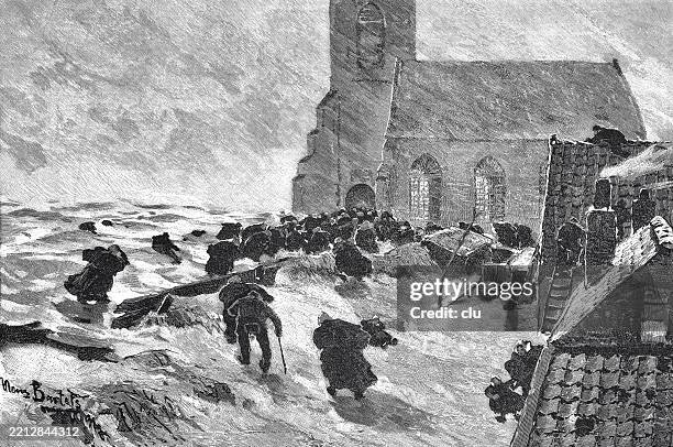 storm surge hits a church - church people stock illustrations