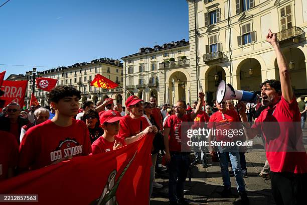 People take part in the May Day Demonstration on May 1, 2025 in Turin, Italy. May Day, also called International Workers' Day or Labor Day, is marked...