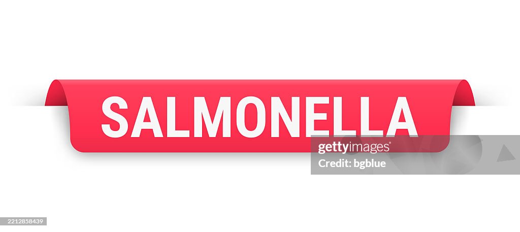 Salmonella - Red banner, bookmark, ribbon, label on white background