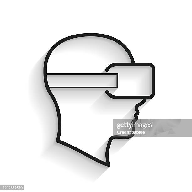 head with vr virtual reality headset. line icon with long shadow on white background - game controller white background stock illustrations