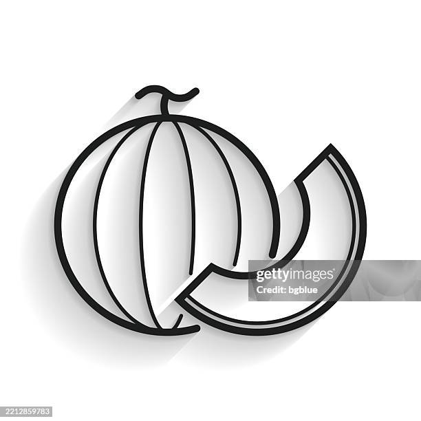 melon and slice. line icon with long shadow on white background - cut cantaloupe stock illustrations