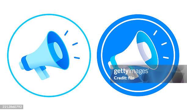 bildbanksillustrationer, clip art samt tecknat material och ikoner med megaphone announcement message blue circle round icon symbol - skrika