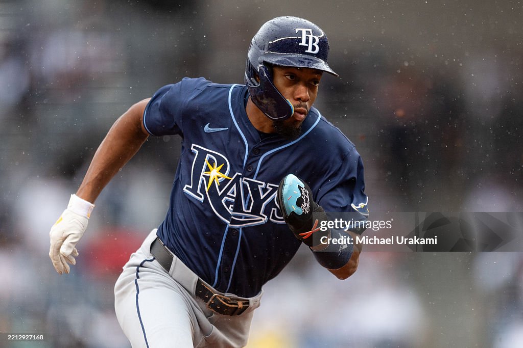 Simpson Rays Baseball Player Chandler Simpson of the Tampa Bay Rays rounds the bases during the ...