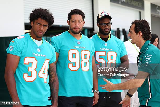 Matt Dickerson, Jordan Colbert and Will Bradley-King in the Pitlane during previews ahead of the F1 Grand Prix of Miami at Miami International...