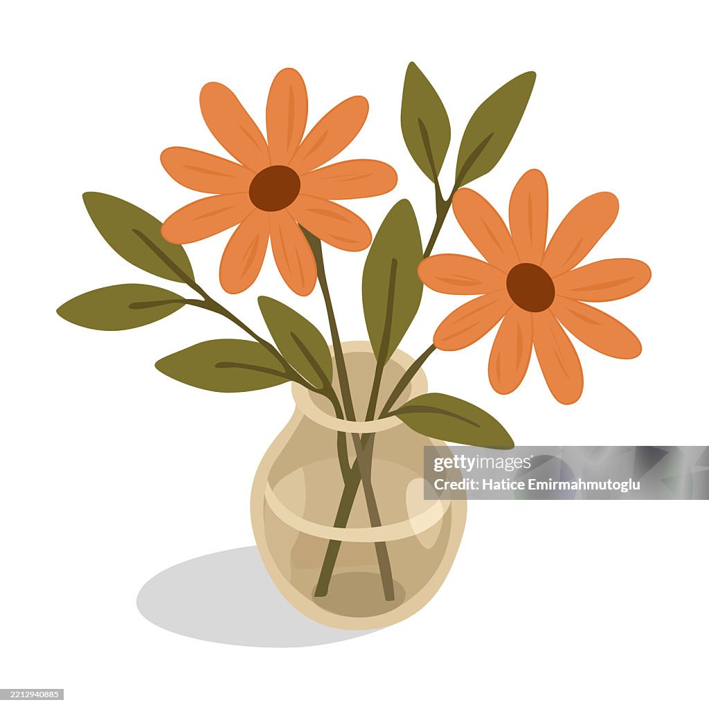 Minimalist Flower Vase Illustration with Orange Daisies