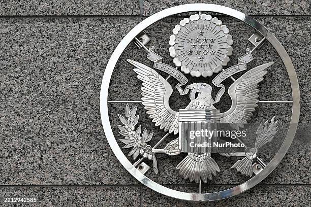 The official seal of the United States is displayed outside the U.S. Embassy, in Ottawa, Ontario, Canada, on April 30, 2025.