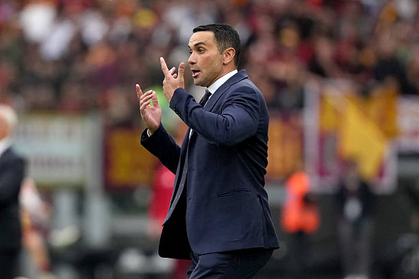 Raffaele Palladino, head coach of ACF Fiorentina, reacts during the Serie A football match between AS Roma and ACF Fiorentina. Roma won 1-0 over...