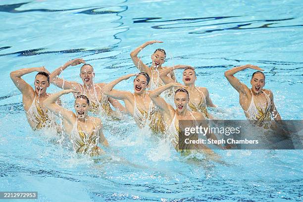 Team Canadacompetes in the team technical finals of World Aquatics Artistic Swimming World Cup 2025 Stop 3 - Day 1at Markham Pan Am Centre on May 01,...