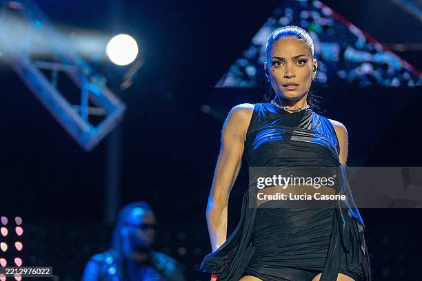 Elodie performs during the Labour Day Concert at Piazza San Giovanni on May 01, 2025 in Rome, Italy.