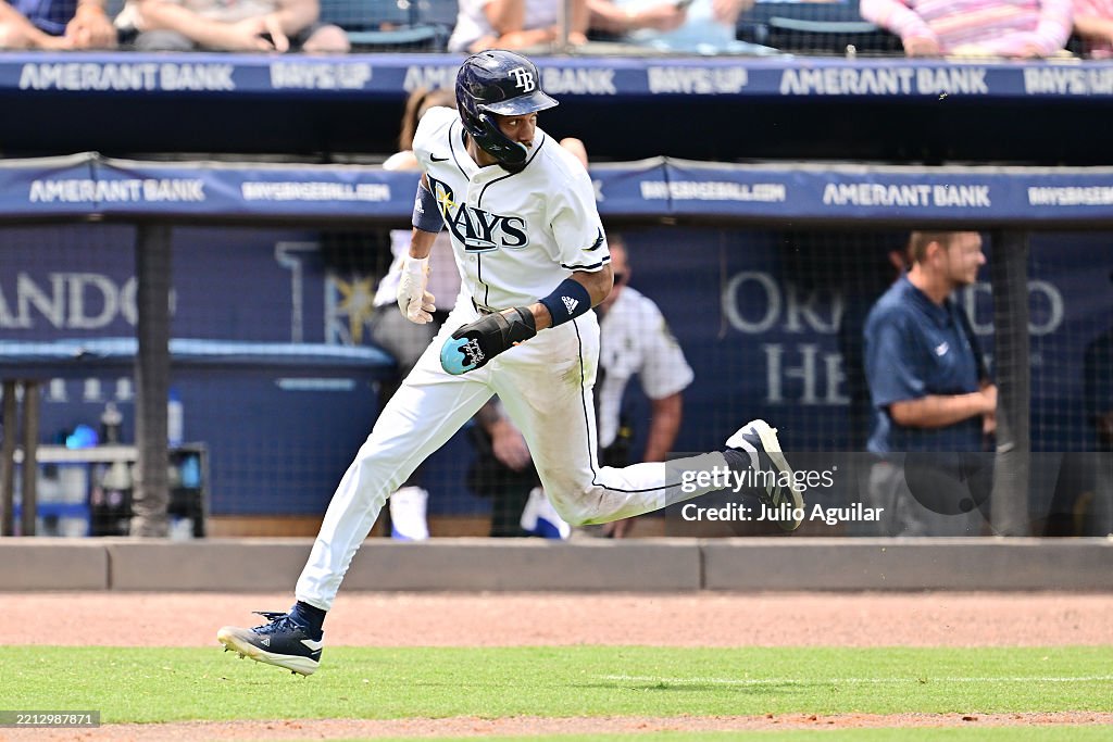 Simpson Rays Baseball Player Chandler Simpson of the Tampa Bay Rays runs home to score in the ...