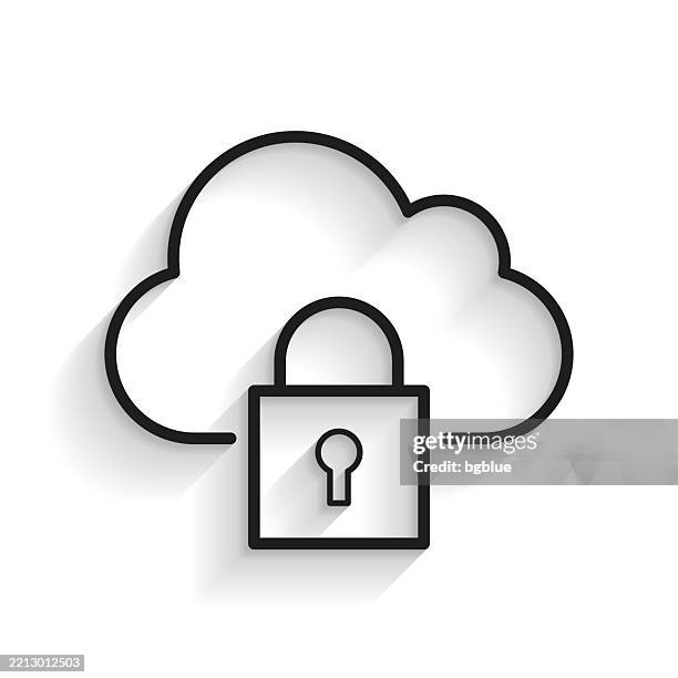 cloud security. line icon with long shadow on white background - 3d lock and key stock illustrations