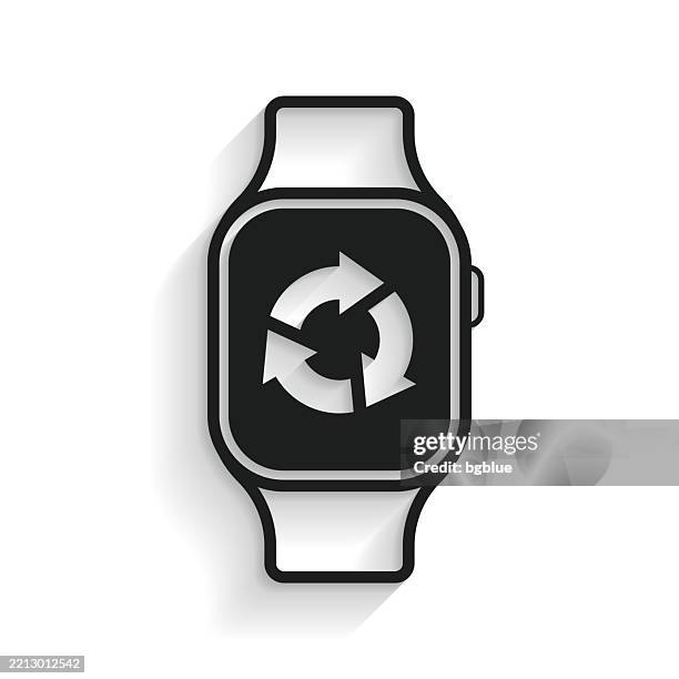 refresh or reload on smartwatch. icon with long shadow on white background - computer recycling stock illustrations