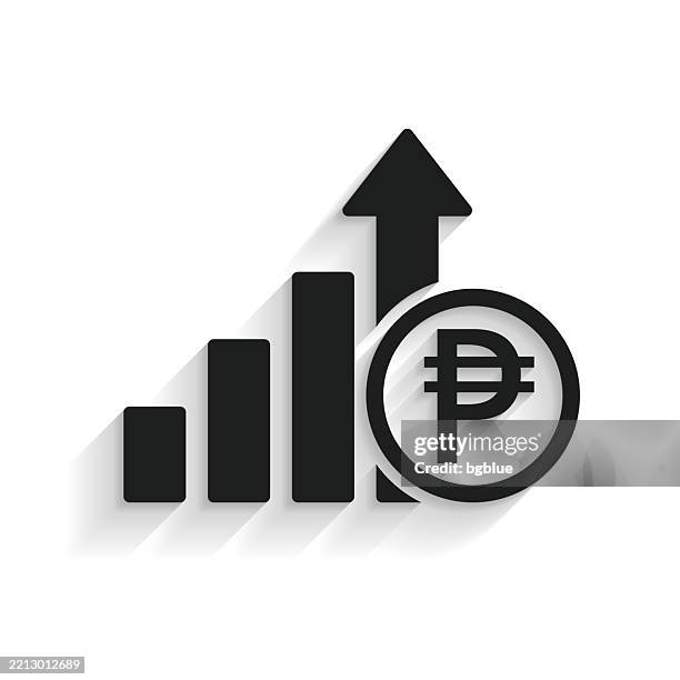 peso rate increase. icon with long shadow on white background - peso sign 3d stock illustrations