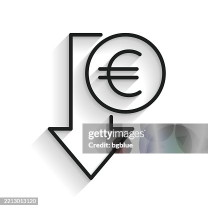 Euro decrease. Line icon with long shadow on white background Euro decrease. Line icon with long shadow on white background