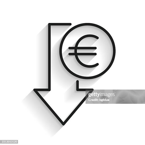 euro decrease. line icon with long shadow on white background - reduce stock illustrations