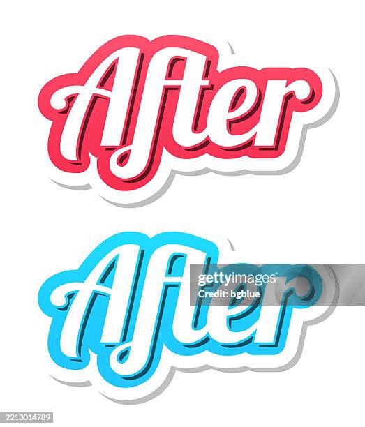 after - 3d text in red and blue on white background - after party stock illustrations
