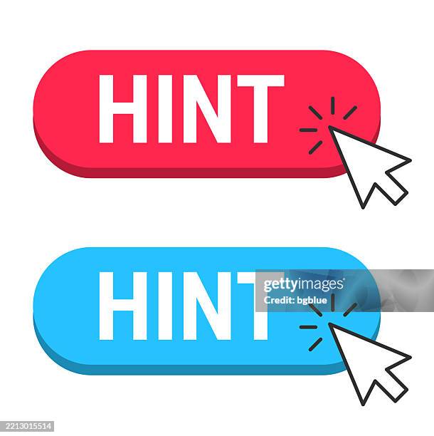 hint - red and blue buttons with cursor on white background - pointer arrow stock illustrations
