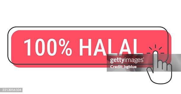 100% halal - click button with hand cursor on white background - halal stock illustrations