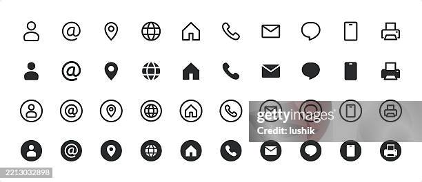 visitenkarten-symbolsatz. editierbare hubstärke. pixel perfekt. linien- und volltonsymbole. - telefonhörer freisteller stock-grafiken, -clipart, -cartoons und -symbole