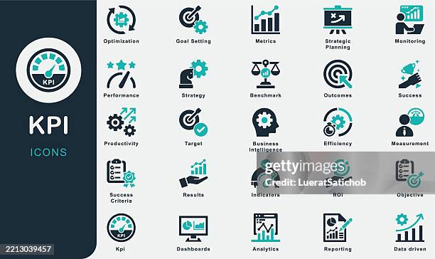 ilustraciones, imágenes clip art, dibujos animados e iconos de stock de colección de iconos sólidos kpi. que contiene clave, rendimiento, objetivo, medición, optimización, estrategia, éxito, métricas, benchmark, establecimiento de objetivos, objetivo, análisis, retorno de la inversión, indicadores - estrategia de negocio
