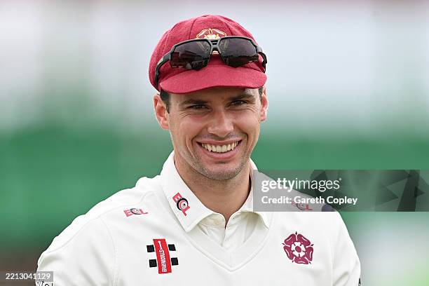 Justin Broad of Northamptonshire during the Rothesay County Championship match between Leicestershire and Northamptonshire at Uptonsteel County...