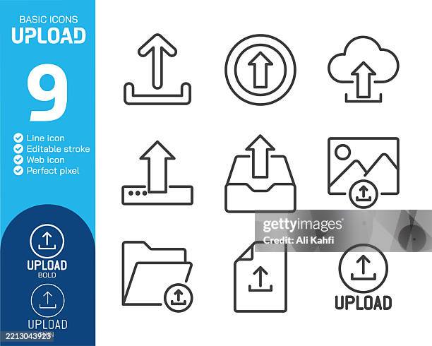 upload thin line icons collection. editable stroke. vector illustration. basic icon for website design, logo, app, template, ui, infographic etc - folder icon editable stock illustrations