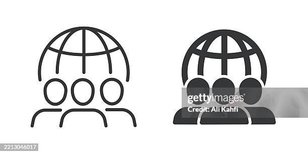 community thin line and glyph solid icon. editable stroke and perfect pixel isolated on transparent background - computer help button stock illustrations