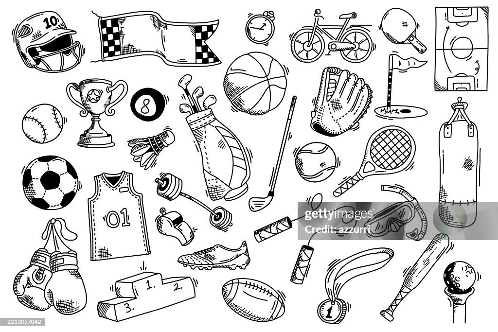 Doodle Style Sports Outline Illustration