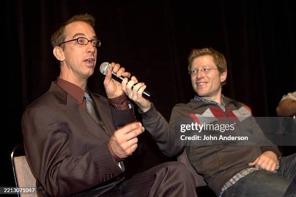 American actors Andy Dick and Anthony Rapp participate in a Q&A session after a screening of their film 'Danny Roane: First Time Director,' during...