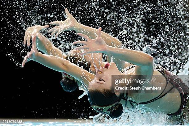 Txell Ferre Gaset and Lilou Lluis Valette of Team Spain compete in the women's duet technical final during World Aquatics Artistic Swimming World Cup...