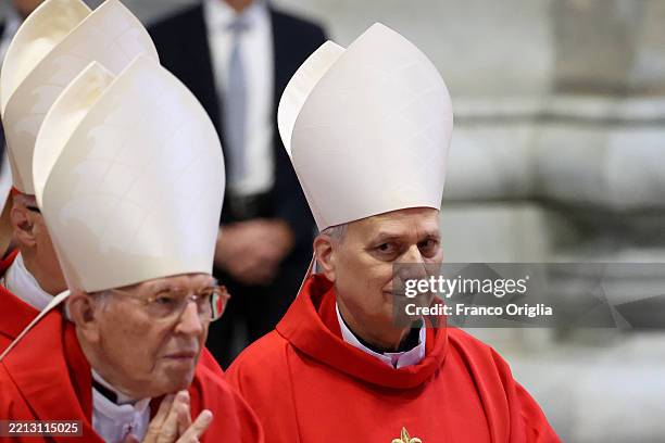Cardinal Robert Francis Prevost of the United States attends the 7th Novemdiales Mass at St. Peter's Basilica on May 02, 2025 in Vatican City,...