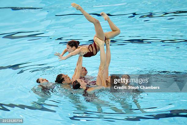 Team Spain competes in the team free final during World Aquatics Artistic Swimming World Cup 2025 Stop 3 - Day 2 at Markham Pan Am Centre on May 02,...