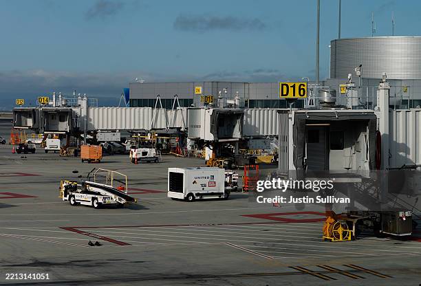 Gates sit empty at San Francisco International Airport on May 02, 2025 in San Francisco, California. Several domestic airlines are withdrawing...