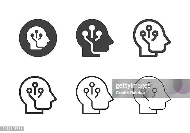 stockillustraties, clipart, cartoons en iconen met human head with artificial intelligence icons - multi series - artificieel neuraal netwerk