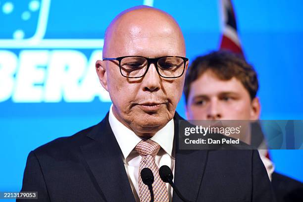 Opposition Leader Peter Dutton concedes defeat during a Liberal Party election night event at W Hotel on May 03, 2025 in Brisbane, Australia. Anthony...