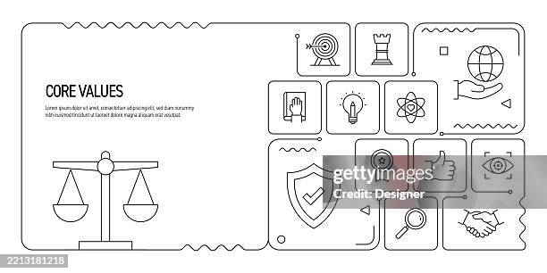 core values related vector illustration. vision, mission, integrity, trust, corporate business, honesty - future focus stock illustrations