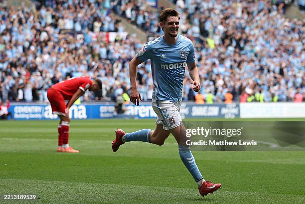 Jack Rudoni of Coventry City celebrates scoring his second goal during the Sky Bet Championship match between Coventry City FC and Middlesbrough FC...