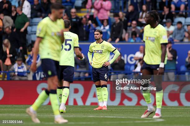 Taylor Harwood-Bellis of Southampton looks dejected after Leicester City second goal scored by Jordan Ayew during the Premier League match between...