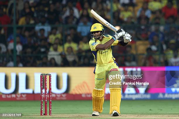 Pt Rasheed Shaik Rasheed of Chennai Super Kings play a shot during the 2025 IPL ...