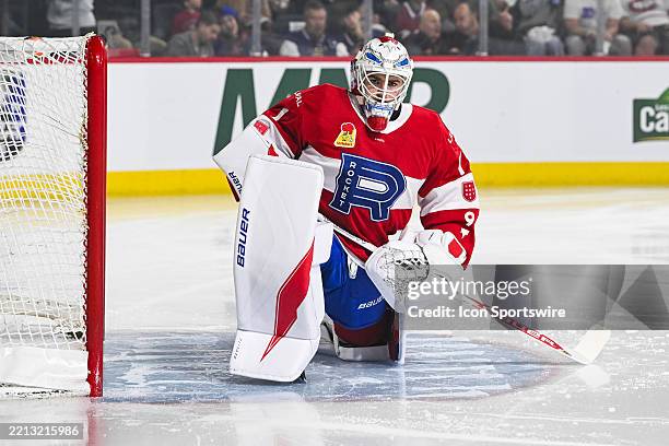 Lhanal Rocker Laval Rocket goalie Jacob Fowler stretches before the start of game ...