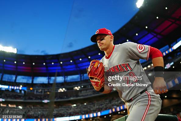 Jfire Reds Table TJ Friedl of the Cincinnati Reds looks on during the game between the ...